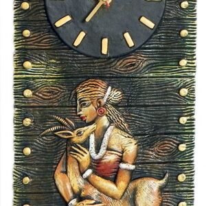 Terracotta Wall Clock(Leady With Deer)